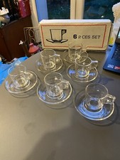 Lot set 6 Tasses soucoupes verre pressé Café Espresso Italie Vintage bar