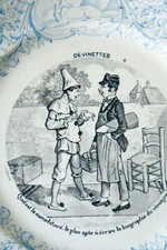 Assiette parlante décorative ancienne Digouin Sarreguemines "devinettes"