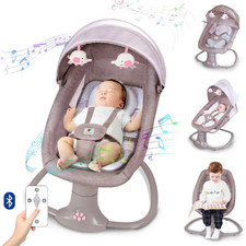 Balancelle Bébé Électrique 3 en 1 Rose Transat Bluetooth Télécommande 5 Vitesses