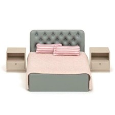 Lundby de Base Lit Double & Chevet Tables Maison Poupées Chambre Meubles