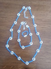 Parure Bijoux en Perles Rocailles Preciosa Bleue Blanche Idée Cadeau Noël Chic 