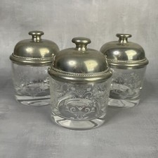 Trio de pot en cristal couvercle inox décor arabesque bonbonnière sucrier etc