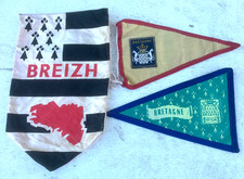 3 anciens Fanions touristiques  drapeau vélo Caravane BRETAGNE  st Malo ST serva