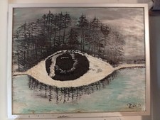 Tableau Ancien Signé à Identifier Trompe L'oeil Paysage De Neige