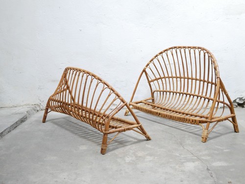 Lit corbeille vintage rotin - lit,