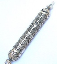 Exquis étui Mezouza en argent 925 Mesusa Mezuzá Yemenite Filigree Judaica 5"