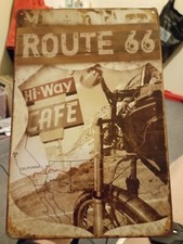 panneau publicitaire /Plaque en métal route 66 highway café et moto