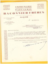 ALGER (ALGERIE) IMPRIMERIE PAPETERIE "BACONNIER Freres" en 1945