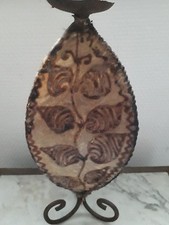 Bougeoir en fer forgé et peau / cuir - artisanal - marocain - oriental 