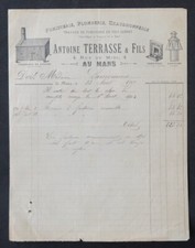 Billhead Facture LE MANS 1909 fumisterie TERRASSE lanterne fourneau cuisine 123