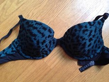 Wonderbra T. 80D/65D/30D Velours Dévoré Noir Et Satin Mat Vert Emeraude