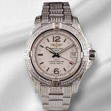 Breitling 33mm Colt Femme 3ct Glacé Diamants Blanc Cadran - Acier Montre A77388