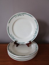 6 Assiettes Plates Terre de Fer Longchamp Belleville Décor de Nœuds vert foncé