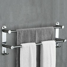 Porte-serviettes 2 couches sans perçage Porte-serviettes de bain porte-serviettes 50-90 cm crochet