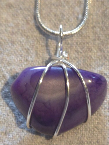 Purple agate pendant - on, a