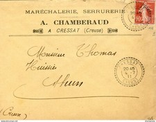 lettre marechalerie serrurerie A Chamberaud - Cressat Creuse 4-7-1911