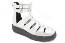 T.U.K. V8868 TUK Viva Mondo 2 Boucles Et Zip Rond Bas Creeper Sandale Argent