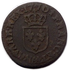 Louis XV Liard à la vieille tête 1770 AA Metz