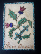 CARTE POSTALE FANTAISIE BRODEE BONS BAISERS