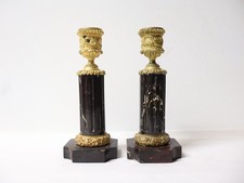 Anciens Bougeoirs bronze or moulu et porphyre style Gustavien Suède XVIII-XIXe