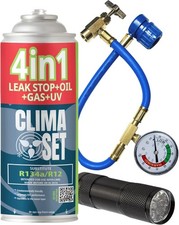 Kit Recharge Clim Auto 4 en 1  R134a + Huile + Anti-Fuite +  UV Tuyau Manomètre