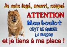 plaque attention au chien chow chow en métal 29x20cm percée réf 51