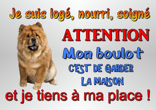 Plaque attention chien - attention, chow