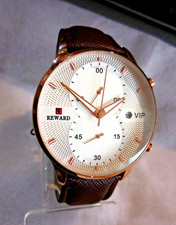 MONTRE REWARD VIP BOMBE HOMME CHRONO A POUSSOIRS, GUICHET DATE,TBEG &  FONCTIONS