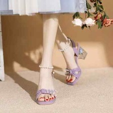 Sandales Femme Confortables 7 Cm Lilas Rose Élégantes En Cuir Synthétique 76757