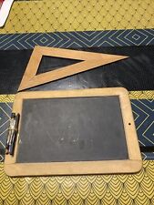 Ancien Ardoise Crayon Et Equerre Bois Ecolier Ecole Vintage