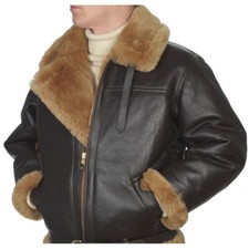 Blouson de vol bombardier marron aviateur RAF en cuir de mouton véritable pea...