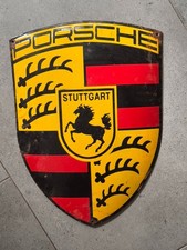 PLAQUE ÉMAILLÉE ANCIENNE & BOMBÉE PORSCHE STUTTGART 50cm GARAGE AUTOMOBILIA PUB