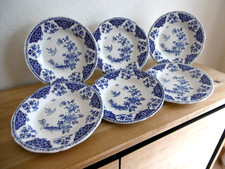 SIX ASSIETTES FAIENCE GIEN DECOR OISEAUX BLEUS DECOR DELFT  OISEAUX BLEUS Lot A.