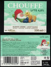 Belgique Lot 2 Etiquettes Bière Chouffe Lite 4,0% Blonde Légère