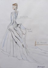 DESSIN DE MODE COSTUME LA MARIEE ENCRE ET GOUACHE SUR PAPIER VERS 1980