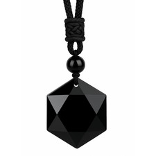 Collier pendentif en obsidienne étoile hexagramme noir protection pierre...
