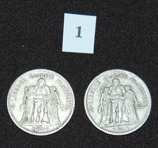5 FRANCS HERCULE ARGENT, LOT N° 1 DE 2 PIECES, 1848A ET 1849A