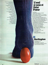 publicité Advertising 0523  1971  chaussettes homme Burlington  oeuf Color power