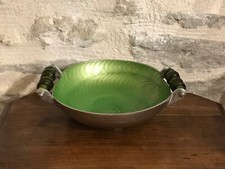 Coupe à fruits/saladier, intérieur vert et extérieur argenté, poignées perles