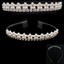 serre tête Diadème Mariage Mariée FLEURS - cristal blanc / perles blanc cassé