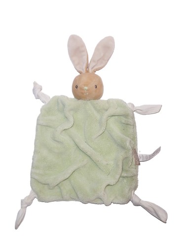 Doudou plat lapin vert beige - lapin,