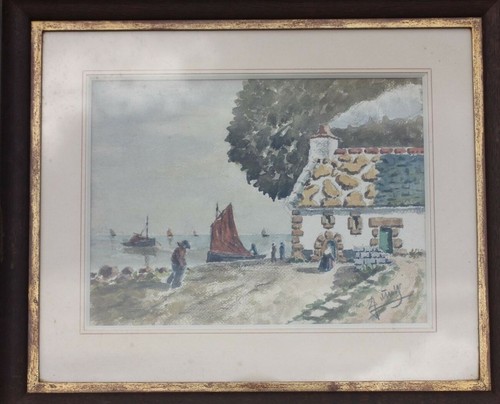 Aquarelle bretonne encadree - aquarelle,