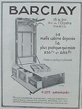 PUBLICITE BARCLAY MALLE ARMOIRE CABINE CHAPEAU BAGAGE DE 1914 FRENCH AD PUB RARE