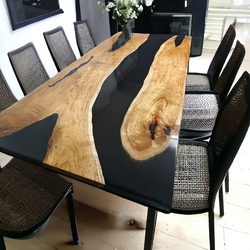 Table époxy noire bois - table,