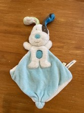 Doudou plat chien blanc bleu rond bleu coquard marron Vert sucre d'orge