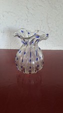 Vase en verre soufflé à la bouche, style Murano, décor de points bleus – 14,5 cm