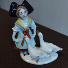 BELLE FIGURINE SOLIFLORE ALSACIENNE OIE FAIENCE POLYCHROMEE