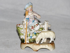 Ancienne figurine céramique porcelaine peinte main fille et agneau