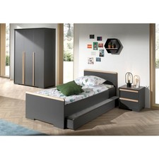 Pack - Lit Enfant, Chevet, Armoire & Tiroir "London" Gris Anthracite