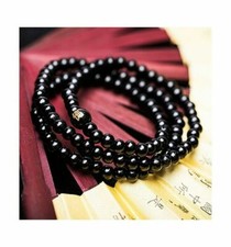 Bracelet Collier Tibétain Mâlâ en perles de bois de santal noir - 6 mm